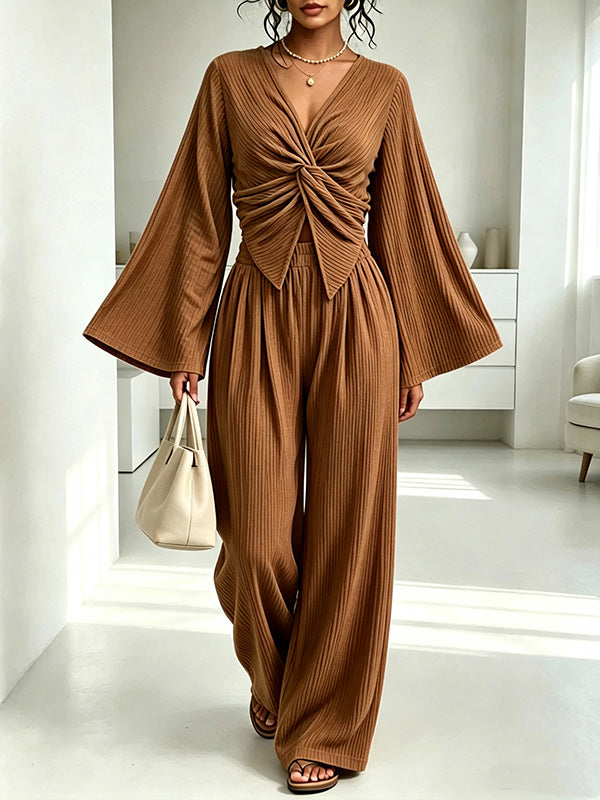V-Neck Twisted Top & Pants Set