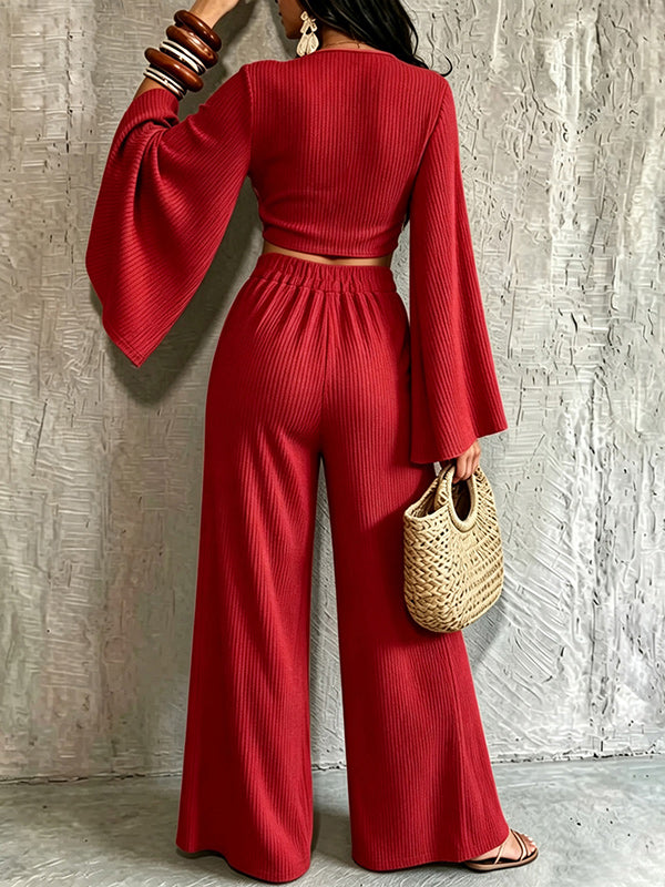 V-Neck Twisted Top & Pants Set