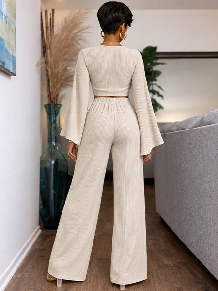 V-Neck Twisted Top & Pants Set