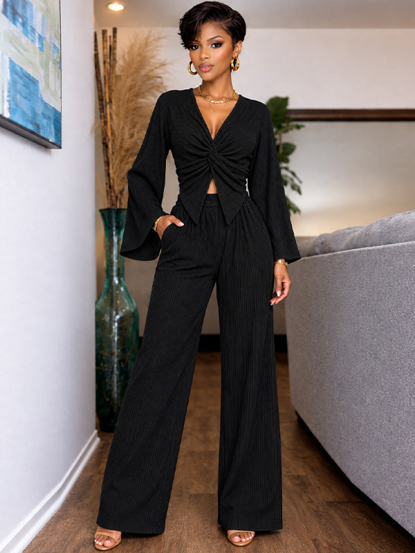 V-Neck Twisted Top & Pants Set