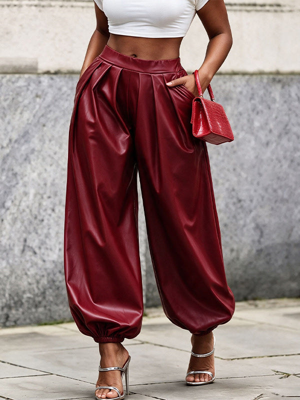 Faux-Leather Wide-Leg Jogger Pants