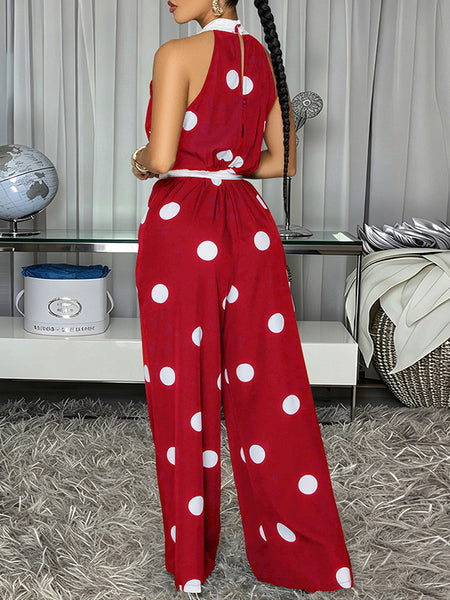 Dot Sleeveless Tied Jumpsuit