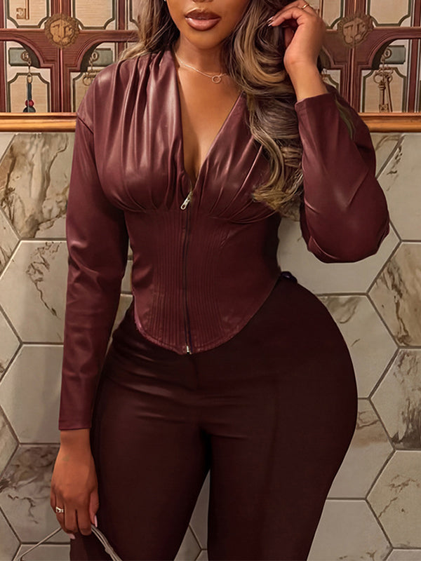 Faux-Leather Zip-Front Jacket