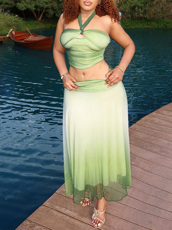 Ombre Halter Top & Skirt Set