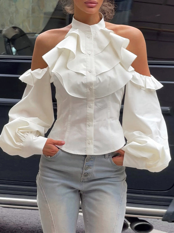 Cold-Shoulder Ruffle Shirt