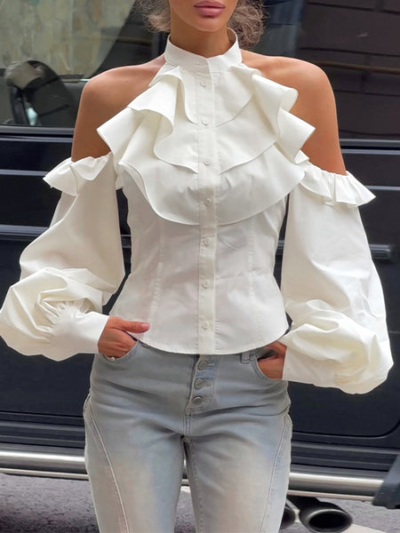 Cold-Shoulder Ruffle Shirt