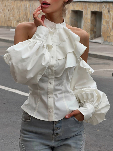 Cold-Shoulder Ruffle Shirt