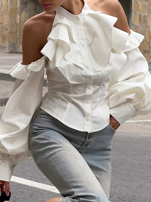 Cold-Shoulder Ruffle Shirt