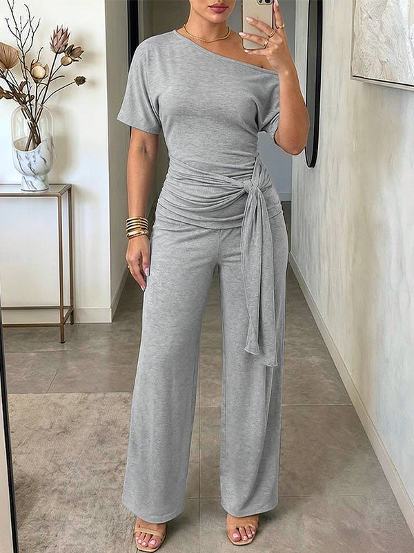 Boat-Neck Tied Top & Pants Set