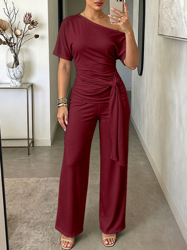 Boat-Neck Tied Top & Pants Set