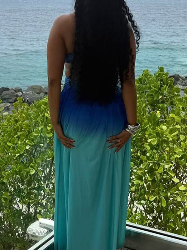 Ombre Cutout Top & Slit Skirt Set