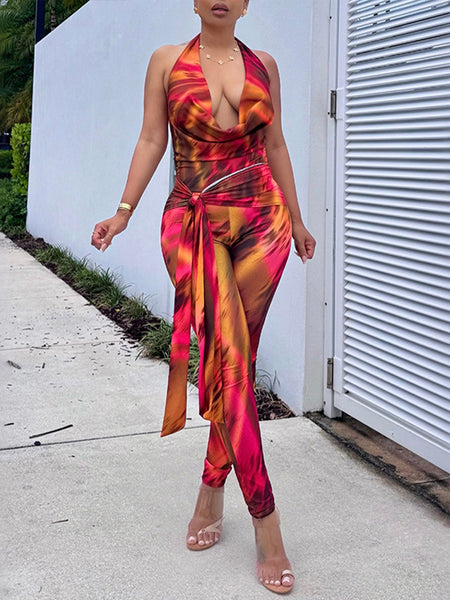 Printed Draped Halter Jumpsuit