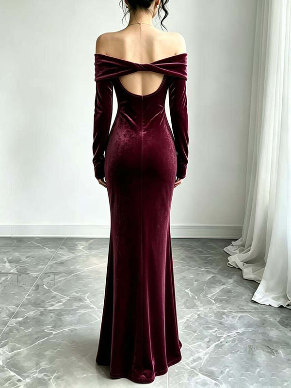 Velvet Off-Shoulder Maxi Dress