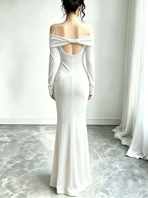 Velvet Off-Shoulder Maxi Dress