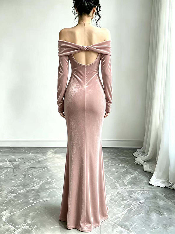 Velvet Off-Shoulder Maxi Dress
