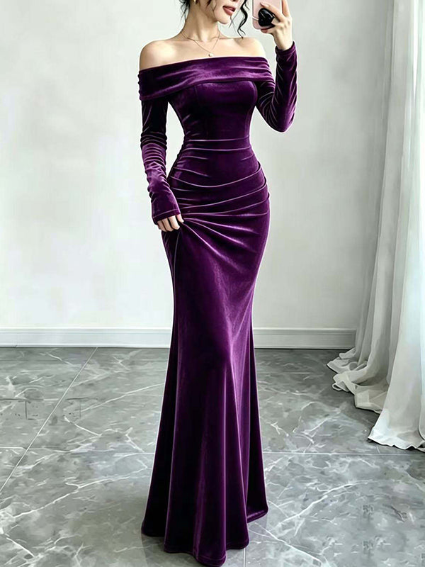 Velvet Off-Shoulder Maxi Dress