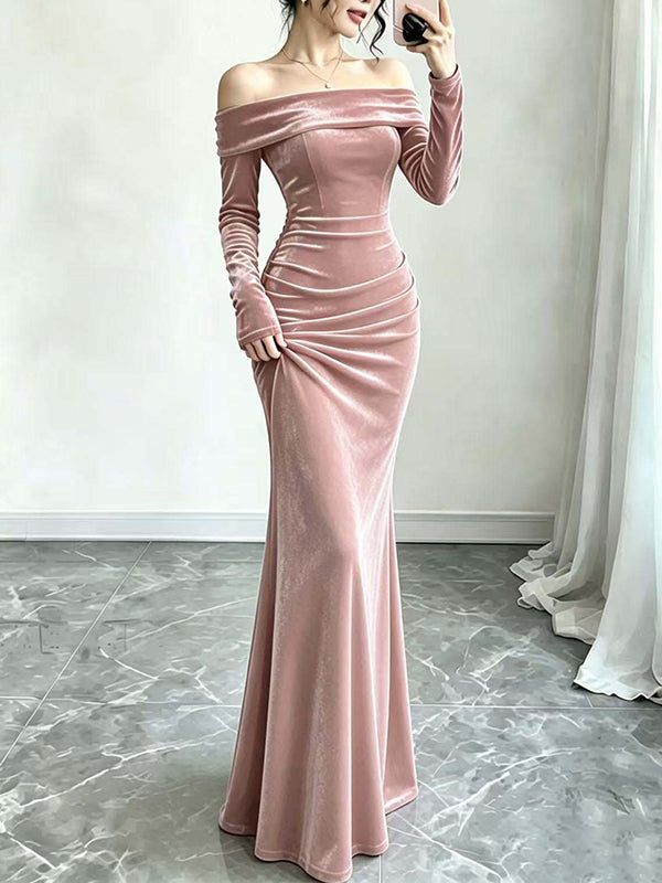 Velvet Off-Shoulder Maxi Dress