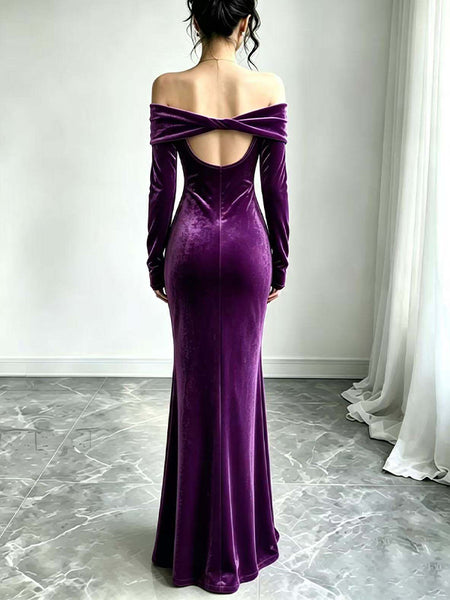 Velvet Off-Shoulder Maxi Dress