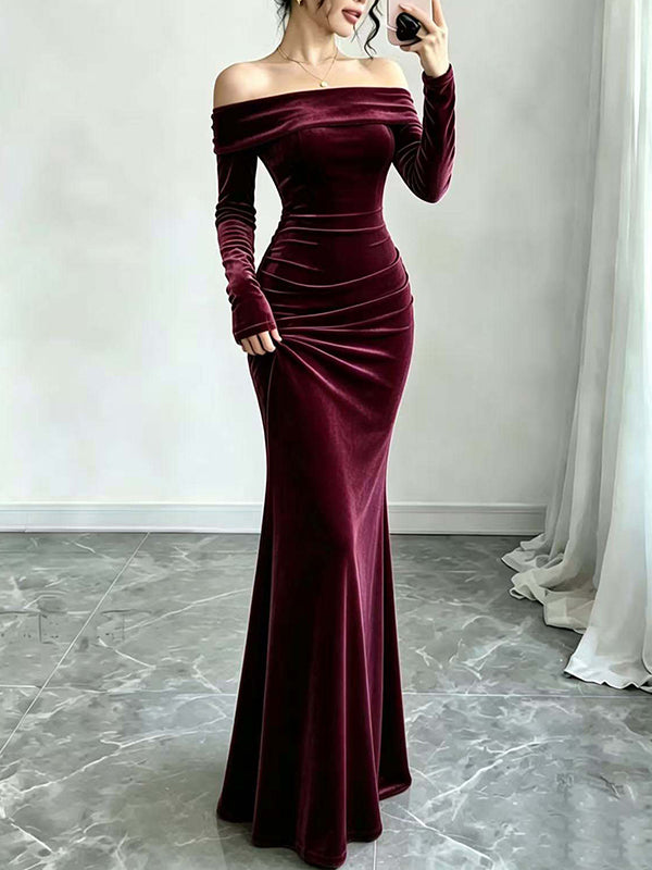 Velvet Off-Shoulder Maxi Dress