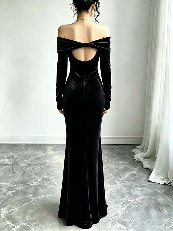 Velvet Off-Shoulder Maxi Dress