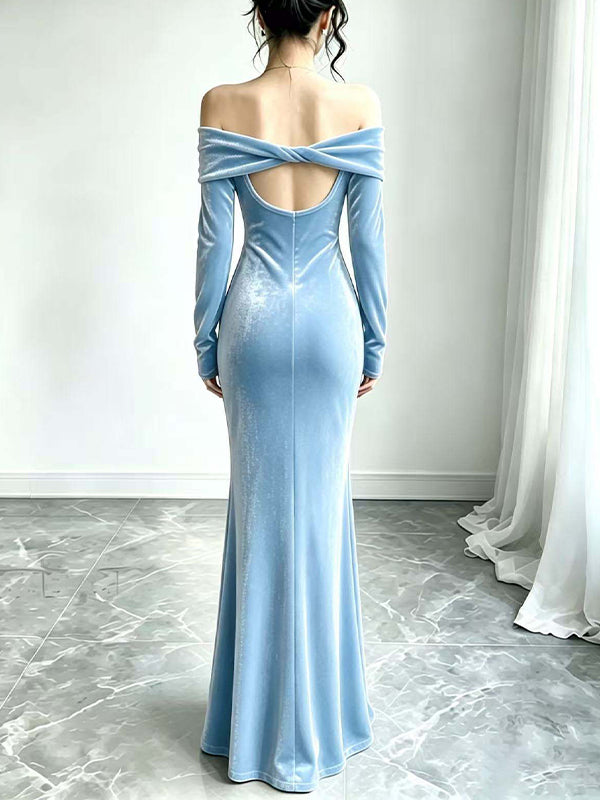 Velvet Off-Shoulder Maxi Dress