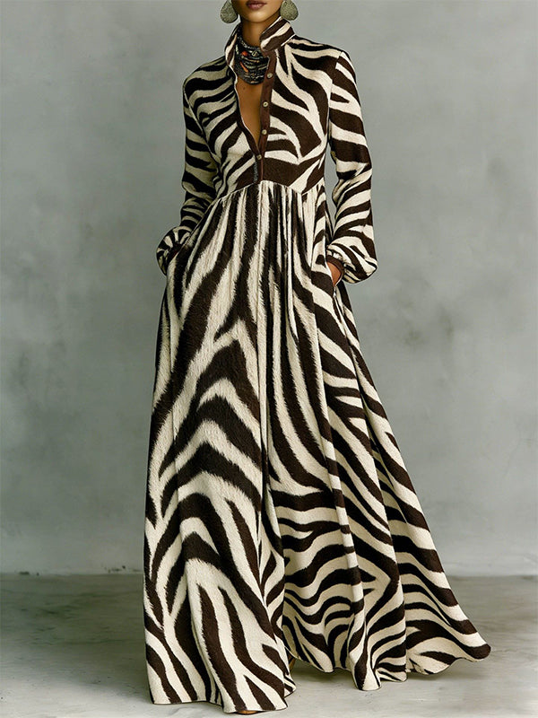 Printed Button-Front Maxi Dress