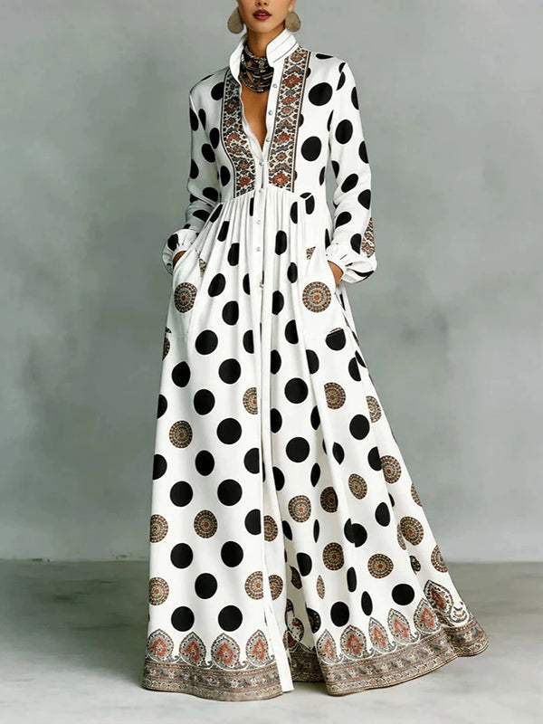 Printed Button-Front Maxi Dress