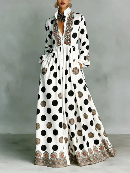 Printed Button-Front Maxi Dress