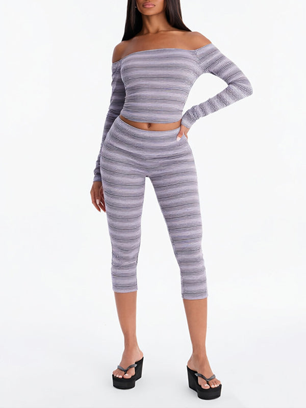 Stripe Off-Shoulder Top & Capri Pants Set