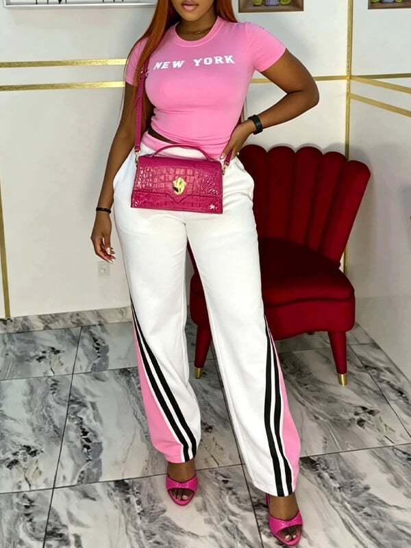 Printed Tee & Stripe Pants Set