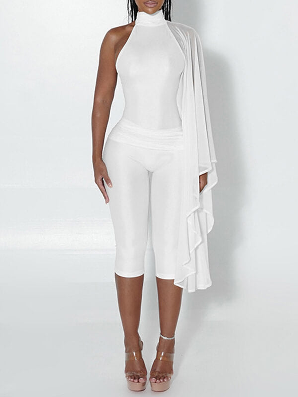Solid Draped Capri Jumpsuit