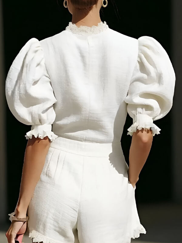 Puff-Sleeve Shirt & Shorts Set
