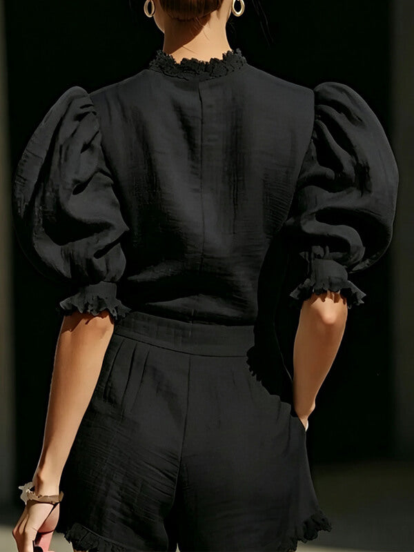 Puff-Sleeve Shirt & Shorts Set