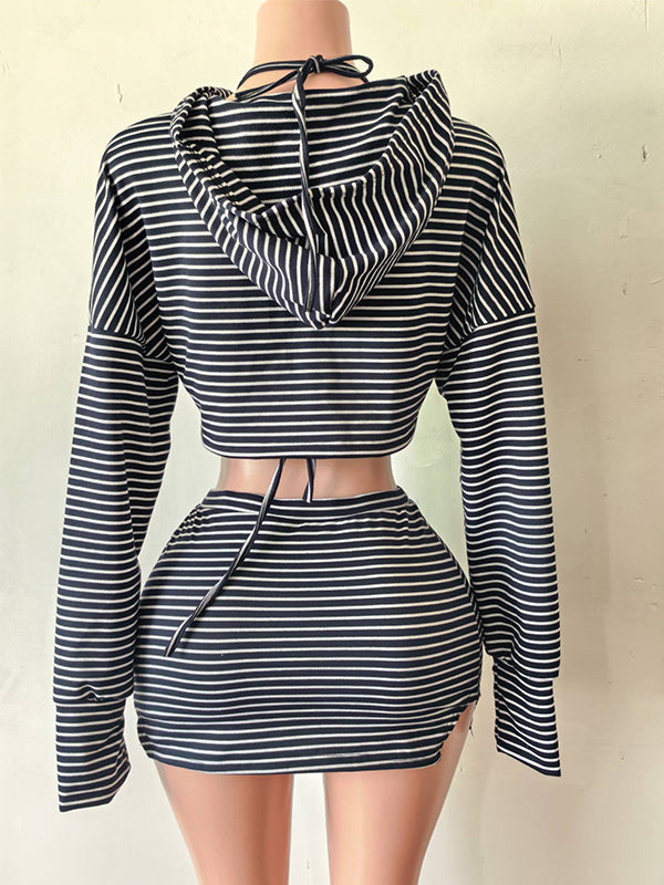 Stripe Hoodie 3PC Skirt Set