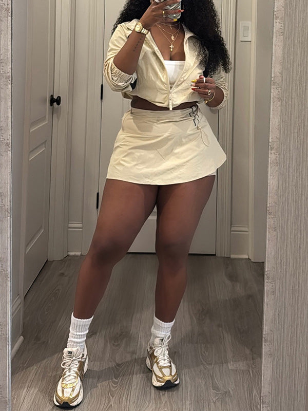 Two-Tone Zip-Front Jacket & Skirt Set
