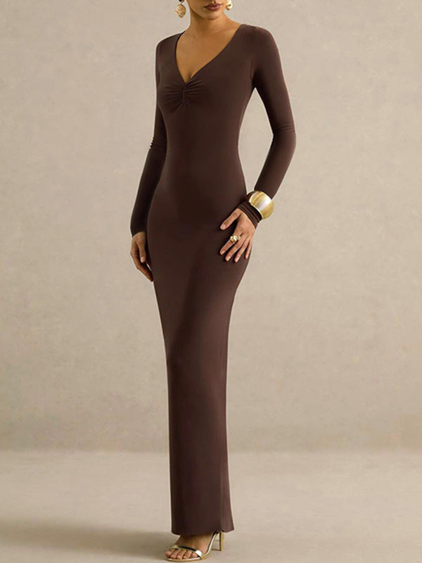 V-Neck Open-Back Slit Dress