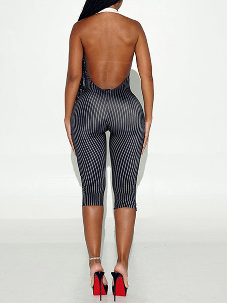 Stripe Halter Capri Jumpsuit