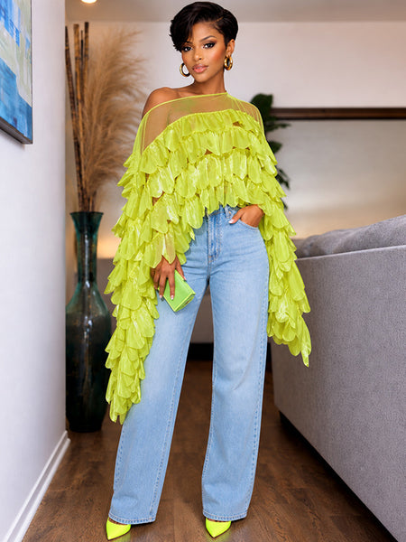 Boat-Neck Tiered Ruffle Top