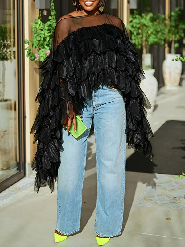 Boat-Neck Tiered Ruffle Top
