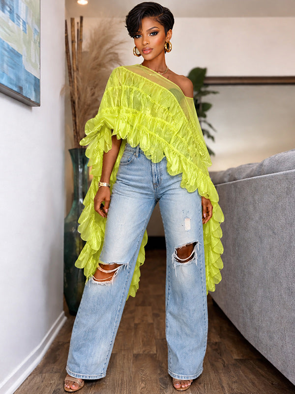 Boat-Neck Tiered Ruffle Top