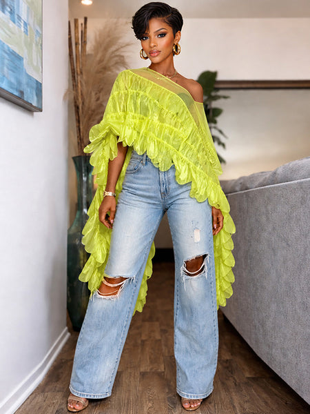 Boat-Neck Tiered Ruffle Top