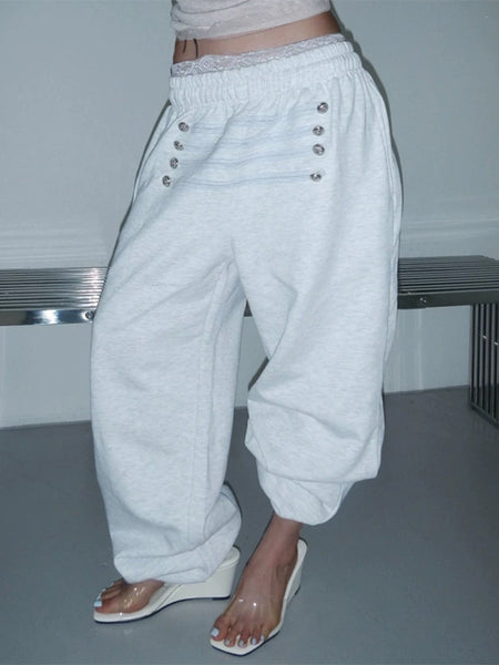 Button Wide-Leg Jogger Pants