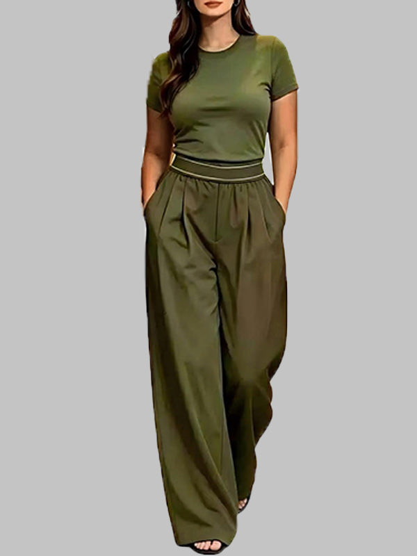 Solid Tee & Wide-Leg Pants Set