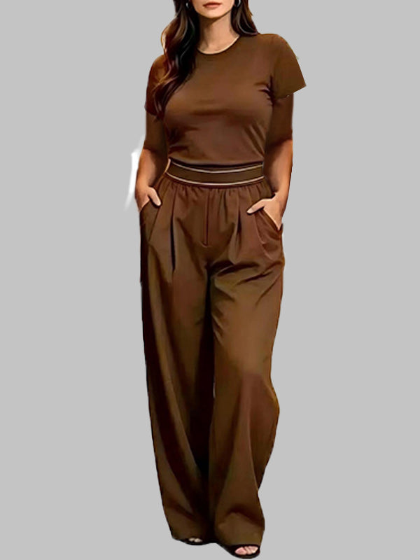 Solid Tee & Wide-Leg Pants Set