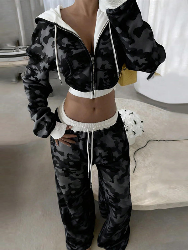 Camo Zip-Front Hoodie & Pants Set