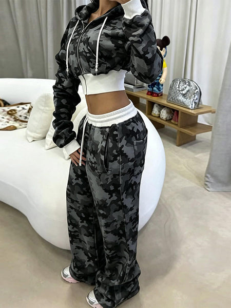 Camo Zip-Front Hoodie & Pants Set