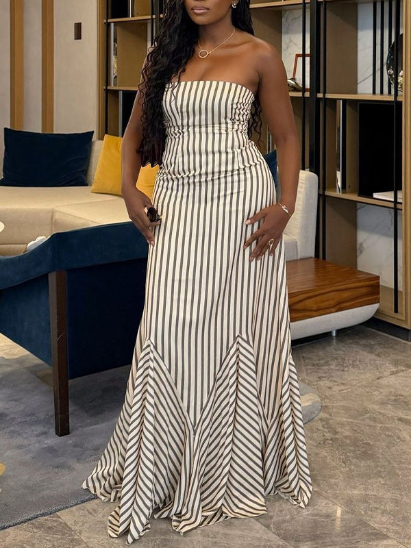 Stripe Strapless Maxi Dress