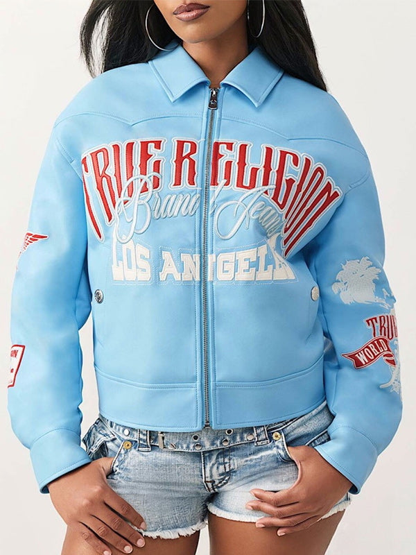 Printed Faux-Leather Zip-Front Jacket