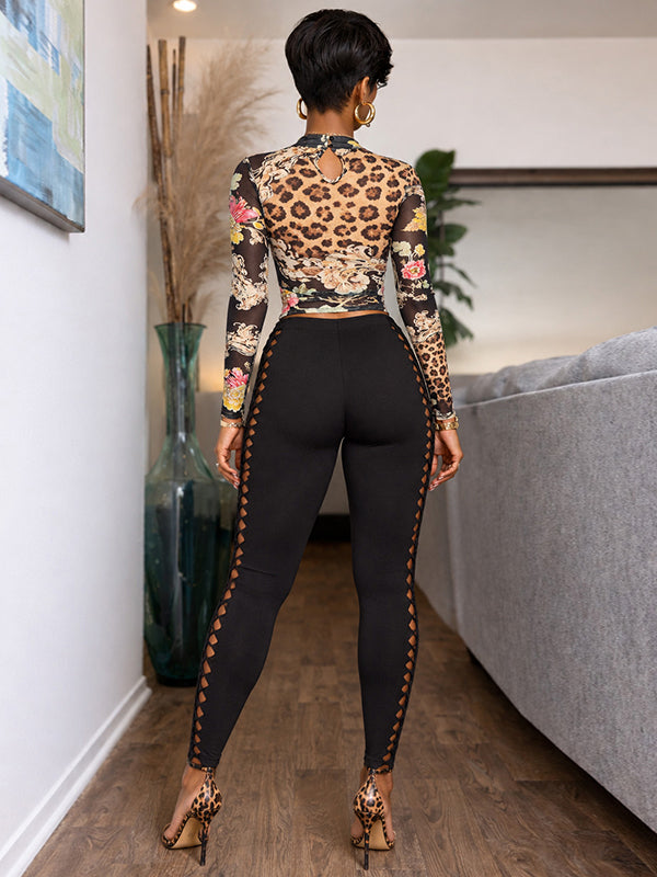 Printed Cutout Sheer Top