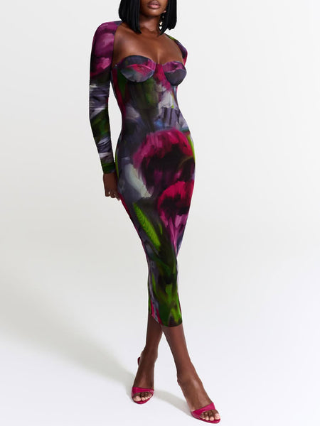 Printed Tube Dress with Cardigan